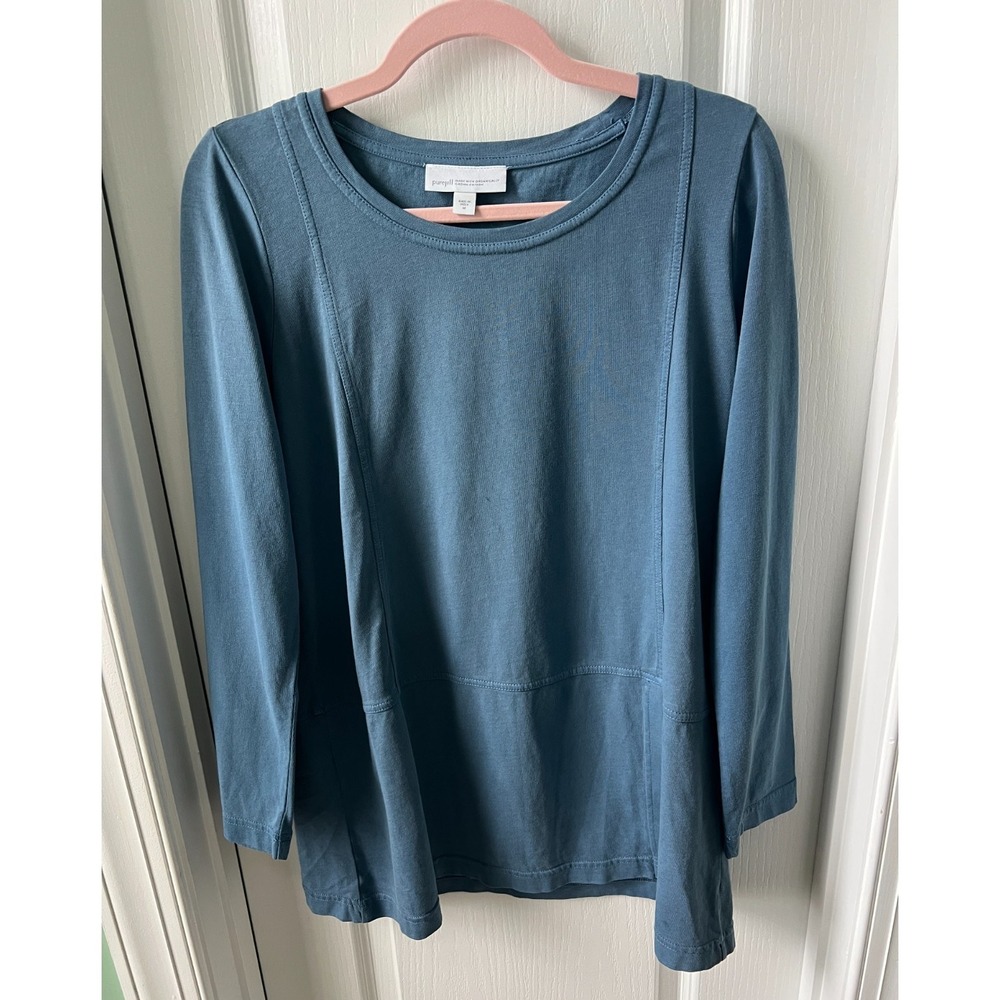 J Jill Womens Top Blue Organic Cotton Tunic Long Sleeve Size M